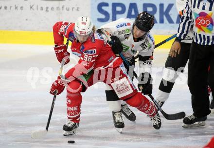 EBEL. Eishockey Bundesliga. KAC gegen	Moser Medical Graz99ers. Daniel Obersteiner,  (KAC), Matt Garbowsky (Graz). Klagenfurt, am 6.10.2019.
Foto: Kuess
www.qspictures.net

---
pressefotos, pressefotografie, kuess, qs, qspictures, sport, bild, bilder, bilddatenbank
