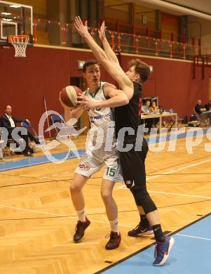 Basketball 2. Bundesliga. Grunddurchgang 3. Runde. KOS Celovec gegen Mistelbach Mustangs. Dzigal Riad, (KOS Celovec), Konstantin Kolonovics  (Mustangs). Klagenfurt, am 5.10.2019.
Foto: Kuess
www.qspictures.net

---
pressefotos, pressefotografie, kuess, qs, qspictures, sport, bild, bilder, bilddatenbank