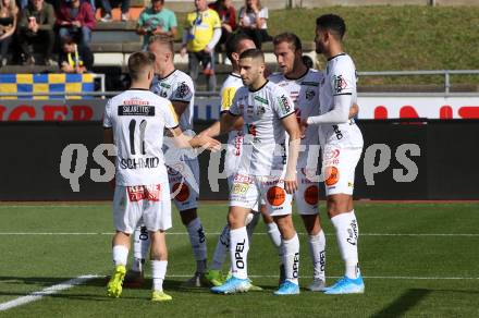 Fussball Bundesliga. RZ Pellets WAC gegen spusu SKN St. Poelten.  Torjubel Michael Liendl, Shon Zalman Weissman, Mario Leitgeb, Marcel Ritzmaier, Alexander Schmidt, Romano Christian Schmid (WAC). Wolfsberg, am 6.10.2019.
Foto: Kuess
www.qspictures.net

---
pressefotos, pressefotografie, kuess, qs, qspictures, sport, bild, bilder, bilddatenbank