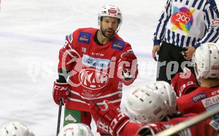 EBEL. Eishockey Bundesliga. KAC gegen	Moser Medical Graz99ers. Torjubel Thomas Koch (KAC). Klagenfurt, am 6.10.2019.
Foto: Kuess
www.qspictures.net

---
pressefotos, pressefotografie, kuess, qs, qspictures, sport, bild, bilder, bilddatenbank