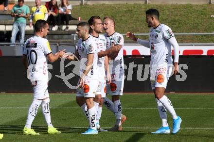 Fussball Bundesliga. RZ Pellets WAC gegen spusu SKN St. Poelten. Torjubel Michael Liendl, Shon Zalman Weissman, Mario Leitgeb, Marcel Ritzmaier, Alexander Schmidt (WAC). Wolfsberg, am 6.10.2019.
Foto: Kuess
www.qspictures.net

---
pressefotos, pressefotografie, kuess, qs, qspictures, sport, bild, bilder, bilddatenbank