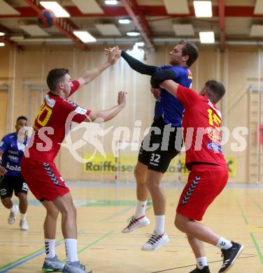 Handball Bundesliga. HLA. SC Kelag Ferlach gegen UHK Krems. Matic Kotar, (SCF), Oliver Nikic, Kenan Hasecic  (Krems). Ferlach, am 28.9.2019.
Foto: Kuess
---
pressefotos, pressefotografie, kuess, qs, qspictures, sport, bild, bilder, bilddatenbank