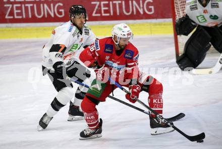 EBEL. Eishockey Bundesliga. KAC gegen	Moser Medical Graz99ers. Thomas Koch,  (KAC), Peter Robin Weihager (Graz). Klagenfurt, am 6.10.2019.
Foto: Kuess
www.qspictures.net

---
pressefotos, pressefotografie, kuess, qs, qspictures, sport, bild, bilder, bilddatenbank