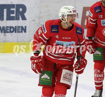 EBEL. Eishockey Bundesliga. KAC gegen	Moser Medical Graz99ers. Torjubel Patrick Harand (KAC). Klagenfurt, am 6.10.2019.
Foto: Kuess
www.qspictures.net

---
pressefotos, pressefotografie, kuess, qs, qspictures, sport, bild, bilder, bilddatenbank