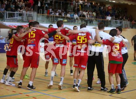 Handball Bundesliga. HLA. SC Kelag Ferlach gegen UHK Krems.  Jubel Krems. Ferlach, am 28.9.2019.
Foto: Kuess
---
pressefotos, pressefotografie, kuess, qs, qspictures, sport, bild, bilder, bilddatenbank
