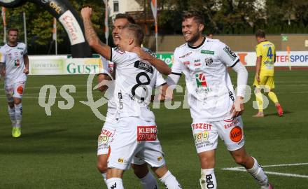 Fussball Bundesliga. RZ Pellets WAC gegen spusu SKN St. Poelten. Torjubel Dominik Baumgartner, Mario Leitgeb, Marcel Ritzmaier (WAC). Wolfsberg, am 6.10.2019.
Foto: Kuess
www.qspictures.net

---
pressefotos, pressefotografie, kuess, qs, qspictures, sport, bild, bilder, bilddatenbank