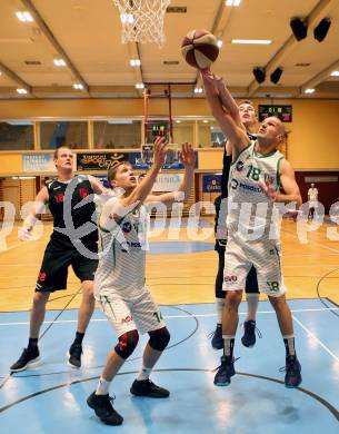Basketball 2. Bundesliga. Grunddurchgang 3. Runde. KOS Celovec gegen Mistelbach Mustangs. Lovro Fizuleto, Ales Primc,  (KOS Celovec), Ivo Prachar, Christoph Leydolf (Mustangs). Klagenfurt, am 5.10.2019.
Foto: Kuess
www.qspictures.net

---
pressefotos, pressefotografie, kuess, qs, qspictures, sport, bild, bilder, bilddatenbank