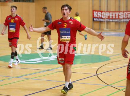 Handball Bundesliga. HLA. SC Kelag Ferlach gegen UHK Krems.  Jubel Jakob Jochmann  (Krems). Ferlach, am 28.9.2019.
Foto: Kuess
---
pressefotos, pressefotografie, kuess, qs, qspictures, sport, bild, bilder, bilddatenbank