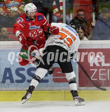 EBEL. Eishockey Bundesliga. KAC gegen	Moser Medical Graz99ers.  Stefan Geier,  (KAC), Kevin Moderer (Graz). Klagenfurt, am 6.10.2019.
Foto: Kuess
www.qspictures.net

---
pressefotos, pressefotografie, kuess, qs, qspictures, sport, bild, bilder, bilddatenbank