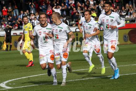 Fussball Bundesliga. RZ Pellets WAC gegen spusu SKN St. Poelten. Torjubel Mario Leitgeb, Marcel Ritzmaier, Michael Liendl, Alexander Schmidt (WAC). Wolfsberg, am 6.10.2019.
Foto: Kuess
www.qspictures.net

---
pressefotos, pressefotografie, kuess, qs, qspictures, sport, bild, bilder, bilddatenbank