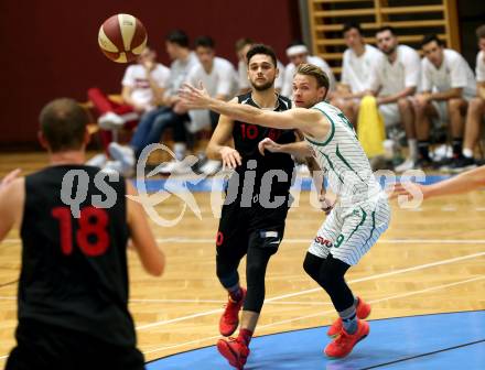 Basketball 2. Bundesliga. Grunddurchgang 3. Runde. KOS Celovec gegen Mistelbach Mustangs. Tim Huber, (KOS Celovec), Julian Alper  (Mustangs). Klagenfurt, am 5.10.2019.
Foto: Kuess
www.qspictures.net

---
pressefotos, pressefotografie, kuess, qs, qspictures, sport, bild, bilder, bilddatenbank