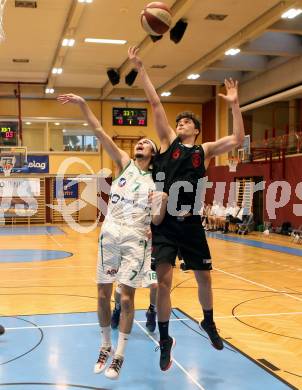 Basketball 2. Bundesliga. Grunddurchgang 3. Runde. KOS Celovec gegen Mistelbach Mustangs. Volkan Oezdemir,  (KOS Celovec), Paul Schuecker (Mustangs). Klagenfurt, am 5.10.2019.
Foto: Kuess
www.qspictures.net

---
pressefotos, pressefotografie, kuess, qs, qspictures, sport, bild, bilder, bilddatenbank