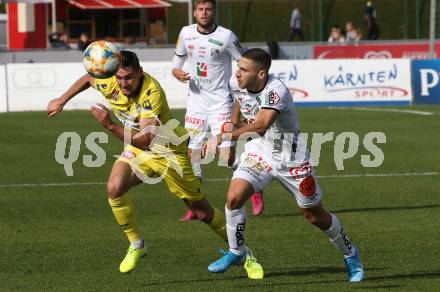Fussball Bundesliga. RZ Pellets WAC gegen spusu SKN St. Poelten. Shon Zalman Weissman,  (WAC), Husein Balic (St. Poelten). Wolfsberg, am 6.10.2019.
Foto: Kuess
www.qspictures.net

---
pressefotos, pressefotografie, kuess, qs, qspictures, sport, bild, bilder, bilddatenbank
