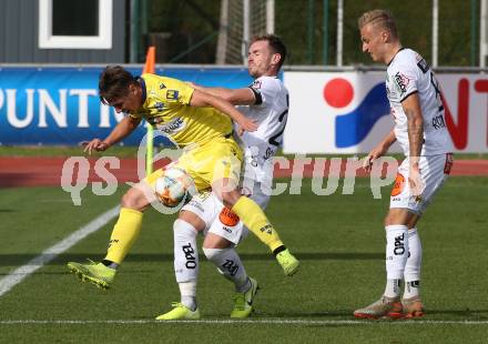 Fussball Bundesliga. RZ Pellets WAC gegen spusu SKN St. Poelten. Michael Sollbauer, Marcel Ritzmaier,  (WAC), Rene Gartler (St. Poelten). Wolfsberg, am 6.10.2019.
Foto: Kuess
www.qspictures.net

---
pressefotos, pressefotografie, kuess, qs, qspictures, sport, bild, bilder, bilddatenbank