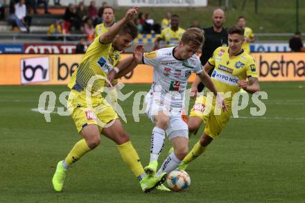 Fussball Bundesliga. RZ Pellets WAC gegen spusu SKN St. Poelten. Marc Andre Schmerboeck, (WAC), Luca Emanuel Meisl  (St. Poelten). Wolfsberg, am 6.10.2019.
Foto: Kuess
www.qspictures.net

---
pressefotos, pressefotografie, kuess, qs, qspictures, sport, bild, bilder, bilddatenbank