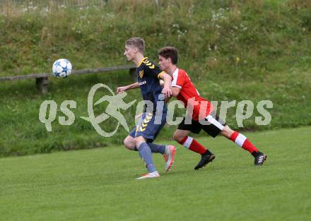Fussball. 2. Klasse B. SG SK WeiÃenstein/SV Toeplitsch gegen Gitschtal.  Heimo Unterdorfer (WeiÃenstein), Marco Domenig (Gitschtal.). WeiÃenstein, 5.10.2019.
Foto: Kuess
www.qspictures.net
---
pressefotos, pressefotografie, kuess, qs, qspictures, sport, bild, bilder, bilddatenbank