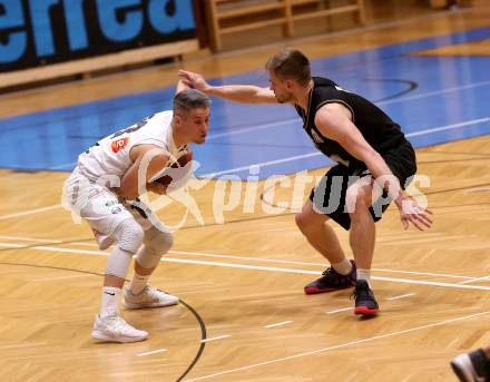 Basketball 2. Bundesliga. Grunddurchgang 4. Runde. Woerthersee Piraten gegen Guessing/Jennersdorf Blackbirds. Ziga Erculj (Piraten), Philipp Horvath (Blackbirds). Klagenfurt, am 12.10.2019.
Foto: Kuess
www.qspictures.net

---
pressefotos, pressefotografie, kuess, qs, qspictures, sport, bild, bilder, bilddatenbank