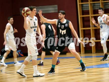Basketball 2. Bundesliga. Grunddurchgang 4. Runde. Woerthersee Piraten gegen Guessing/Jennersdorf Blackbirds.  Christof Gspandl (Piraten),  Sebastian Koch (Blackbirds). Klagenfurt, am 12.10.2019.
Foto: Kuess
www.qspictures.net

---
pressefotos, pressefotografie, kuess, qs, qspictures, sport, bild, bilder, bilddatenbank