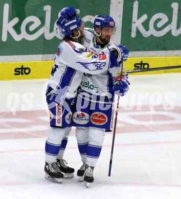 EBEL. Eishockey Bundesliga. EC VSV gegen Moser Medical Graz99ers.   Torjubel Martin Ulmer, Nico Brunner (VSV). Villach, am 13.10.2019.
Foto: Kuess
www.qspictures.net
---
pressefotos, pressefotografie, kuess, qs, qspictures, sport, bild, bilder, bilddatenbank