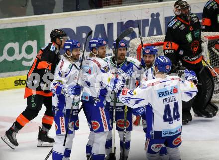 EBEL. Eishockey Bundesliga. EC VSV gegen Moser Medical Graz99ers.   Torjubel Patrick Bjorkstrand, Marko Poeyhoenen, Miika Lahti, Jerry Pollastrone, Jamie Fraser (VSV). Villach, am 13.10.2019.
Foto: Kuess
www.qspictures.net
---
pressefotos, pressefotografie, kuess, qs, qspictures, sport, bild, bilder, bilddatenbank