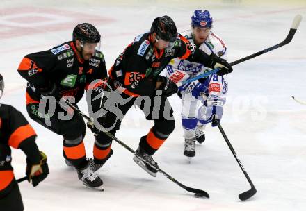 EBEL. Eishockey Bundesliga. EC VSV gegen Moser Medical Graz99ers.   Felix Maxa,  (VSV), Dwight King, David Aslin (Graz). Villach, am 13.10.2019.
Foto: Kuess
www.qspictures.net
---
pressefotos, pressefotografie, kuess, qs, qspictures, sport, bild, bilder, bilddatenbank