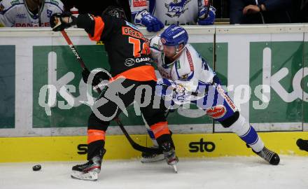 EBEL. Eishockey Bundesliga. EC VSV gegen Moser Medical Graz99ers.   Bernd Wolf,  (VSV), Ken Ograjensek (Graz). Villach, am 13.10.2019.
Foto: Kuess
www.qspictures.net
---
pressefotos, pressefotografie, kuess, qs, qspictures, sport, bild, bilder, bilddatenbank