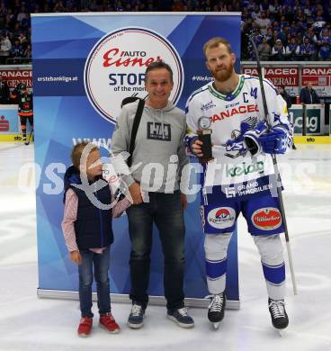 EBEL. Eishockey Bundesliga. EC VSV gegen Moser Medical Graz99ers.   Jamie Fraser. Preis des Autohauses Eisner (VSV). Villach, am 13.10.2019.
Foto: Kuess
www.qspictures.net
---
pressefotos, pressefotografie, kuess, qs, qspictures, sport, bild, bilder, bilddatenbank