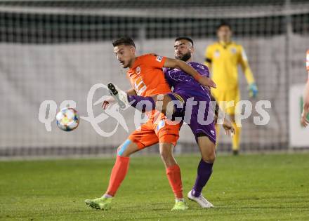 Fussball 2. Liga. SK Austria Klagenfurt gegen  SV Horn. Kosmas Gkezos,  (Austria Klagenfurt), Ercan Kara (Horn). Klagenfurt, am 18.10.2019.
Foto: Kuess
www.qspictures.net
---
pressefotos, pressefotografie, kuess, qs, qspictures, sport, bild, bilder, bilddatenbank