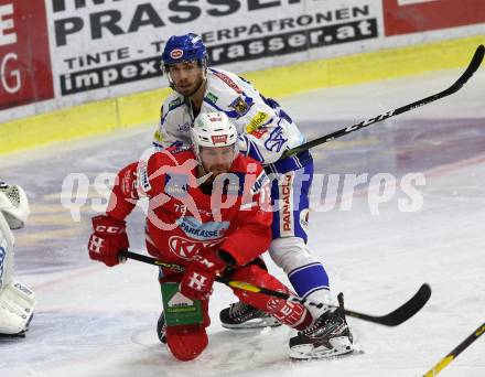 EBEL. Eishockey Bundesliga. KAC gegen	VSV. Liivik Siim (KAC), Wolf Bernd (VSV). Klagenfurt, am 18.10.2019.
Foto: Kuess
www.qspictures.net

---
pressefotos, pressefotografie, kuess, qs, qspictures, sport, bild, bilder, bilddatenbank
