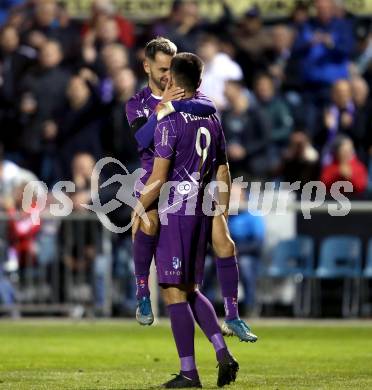 Fussball 2. Liga. SK Austria Klagenfurt gegen  SV Horn. Torjubel Okan Aydin, Darijo Pecirep (Austria Klagenfurt). Klagenfurt, am 18.10.2019.
Foto: Kuess
www.qspictures.net
---
pressefotos, pressefotografie, kuess, qs, qspictures, sport, bild, bilder, bilddatenbank