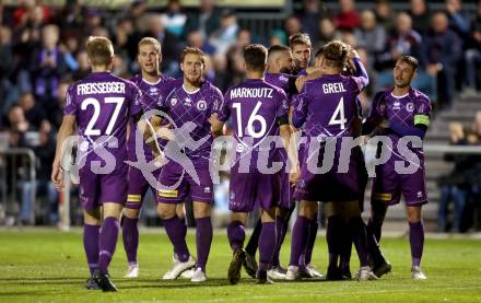 Fussball 2. Liga. SK Austria Klagenfurt gegen  SV Horn. Torjubel Okan Aydin, Darijo Pecirep, Ivan Saravanja, Florian Jaritz, Markus Rusek, Kosmas Gkezos (Austria Klagenfurt). Klagenfurt, am 18.10.2019.
Foto: Kuess
www.qspictures.net
---
pressefotos, pressefotografie, kuess, qs, qspictures, sport, bild, bilder, bilddatenbank