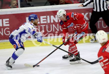 EBEL. Eishockey Bundesliga. KAC gegen	VSV. Petersen Nicholas Eric (KAC), Fraser Jamie (VSV). Klagenfurt, am 18.10.2019.
Foto: Kuess
www.qspictures.net

---
pressefotos, pressefotografie, kuess, qs, qspictures, sport, bild, bilder, bilddatenbank