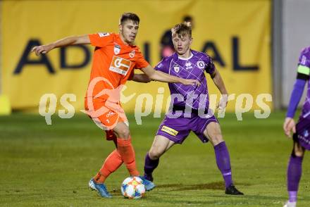 Fussball 2. Liga. SK Austria Klagenfurt gegen  SV Horn. Florian Freissegger, (Austria Klagenfurt), Mario Stefel  (Horn). Klagenfurt, am 18.10.2019.
Foto: Kuess
www.qspictures.net
---
pressefotos, pressefotografie, kuess, qs, qspictures, sport, bild, bilder, bilddatenbank