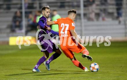 Fussball 2. Liga. SK Austria Klagenfurt gegen  SV Horn. Okan Aydin,  (Austria Klagenfurt), Juergen Bauer (Horn). Klagenfurt, am 18.10.2019.
Foto: Kuess
www.qspictures.net
---
pressefotos, pressefotografie, kuess, qs, qspictures, sport, bild, bilder, bilddatenbank