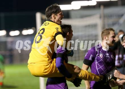 Fussball 2. Liga. SK Austria Klagenfurt gegen  SV Horn. Jubel Zan Pelko, Ivan Saravanja (Austria Klagenfurt). Klagenfurt, am 18.10.2019.
Foto: Kuess
www.qspictures.net
---
pressefotos, pressefotografie, kuess, qs, qspictures, sport, bild, bilder, bilddatenbank