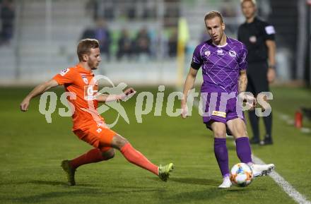 Fussball 2. Liga. SK Austria Klagenfurt gegen  SV Horn. Florian Jaritz,  (Austria Klagenfurt), Andree Neumayer (Horn). Klagenfurt, am 18.10.2019.
Foto: Kuess
www.qspictures.net
---
pressefotos, pressefotografie, kuess, qs, qspictures, sport, bild, bilder, bilddatenbank
