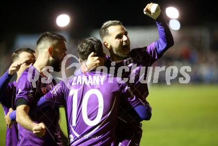Fussball 2. Liga. SK Austria Klagenfurt gegen  SV Horn. Torjubel Okan Aydin, Sandro Zakany, Kosmas Gkezos (Austria Klagenfurt). Klagenfurt, am 18.10.2019.
Foto: Kuess
www.qspictures.net
---
pressefotos, pressefotografie, kuess, qs, qspictures, sport, bild, bilder, bilddatenbank