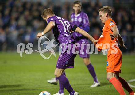 Fussball 2. Liga. SK Austria Klagenfurt gegen  SV Horn. Markus Rusek,  (Austria Klagenfurt), Thomas Salamon (Horn). Klagenfurt, am 18.10.2019.
Foto: Kuess
www.qspictures.net
---
pressefotos, pressefotografie, kuess, qs, qspictures, sport, bild, bilder, bilddatenbank