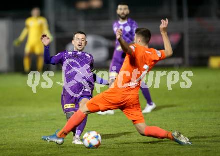 Fussball 2. Liga. SK Austria Klagenfurt gegen  SV Horn. Philipp Huetter,  (Austria Klagenfurt), Mario Stefel (Horn). Klagenfurt, am 18.10.2019.
Foto: Kuess
www.qspictures.net
---
pressefotos, pressefotografie, kuess, qs, qspictures, sport, bild, bilder, bilddatenbank
