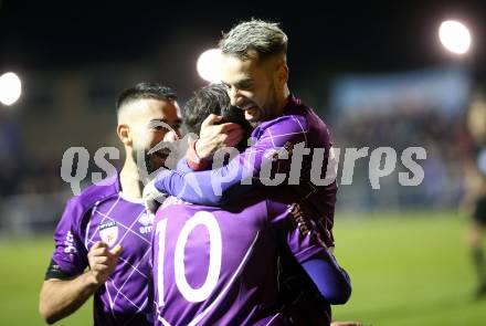 Fussball 2. Liga. SK Austria Klagenfurt gegen  SV Horn. Torjubel Okan Aydin, Sandro Zakany, Kosmas Gkezos (Austria Klagenfurt). Klagenfurt, am 18.10.2019.
Foto: Kuess
www.qspictures.net
---
pressefotos, pressefotografie, kuess, qs, qspictures, sport, bild, bilder, bilddatenbank