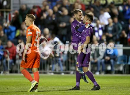 Fussball 2. Liga. SK Austria Klagenfurt gegen  SV Horn. Torjubel Okan Aydin, Darijo Pecirep (Austria Klagenfurt). Klagenfurt, am 18.10.2019.
Foto: Kuess
www.qspictures.net
---
pressefotos, pressefotografie, kuess, qs, qspictures, sport, bild, bilder, bilddatenbank