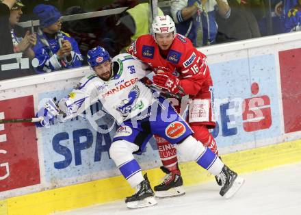 EBEL. Eishockey Bundesliga. KAC gegen	VSV. Harand Patrick (KAC), Pollastrone Jerry (VSV). Klagenfurt, am 18.10.2019.
Foto: Kuess
www.qspictures.net

---
pressefotos, pressefotografie, kuess, qs, qspictures, sport, bild, bilder, bilddatenbank