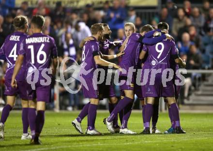Fussball 2. Liga. SK Austria Klagenfurt gegen  SV Horn. Torjubel Okan Aydin, Darijo Pecirep, Ivan Saravanja, Florian Jaritz, Markus Rusek, Kosmas Gkezos (Austria Klagenfurt). Klagenfurt, am 18.10.2019.
Foto: Kuess
www.qspictures.net
---
pressefotos, pressefotografie, kuess, qs, qspictures, sport, bild, bilder, bilddatenbank