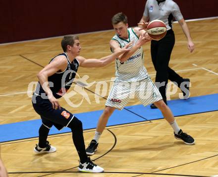 Basketball 2. Bundesliga. Grunddurchgang 5. Runde. KOS Celovec gegen BBC Nord Dragonz. Samuel Seher (KOS Celovec), Filip Mileta (Nord Dragonz). Klagenfurt, am 19.10.2019.
Foto: Kuess
www.qspictures.net

---
pressefotos, pressefotografie, kuess, qs, qspictures, sport, bild, bilder, bilddatenbank