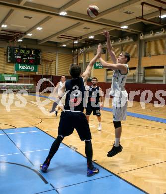 Basketball 2. Bundesliga. Grunddurchgang 5. Runde. KOS Celovec gegen BBC Nord Dragonz. Lovro Fizuleto (KOS Celovec), Petar Nemcec  (Nord Dragonz). Klagenfurt, am 19.10.2019.
Foto: Kuess
www.qspictures.net

---
pressefotos, pressefotografie, kuess, qs, qspictures, sport, bild, bilder, bilddatenbank