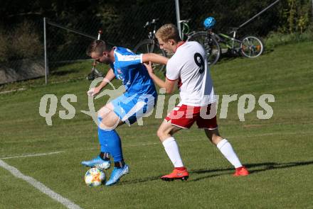 Fussball. 2. Klasse D. St. Paul gegen Maria Rojach. Florian Matthias Skof (St. Paul), Armin Andreas Leitner (Maria Rojach). St. Paul, am 12.10.2019.
Foto: Kuess
www.qspictures.net

---
pressefotos, pressefotografie, kuess, qs, qspictures, sport, bild, bilder, bilddatenbank