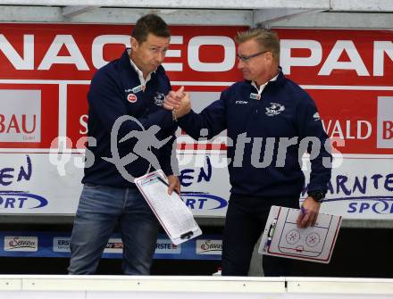 EBEL. Eishockey Bundesliga. EC VSV gegen Dornbirn Bulldogs	.  Co-Trainer Sakari Lindfors, Trainer Jyrki Aho (VSV). Villach, am 20.10.2019.
Foto: Kuess
www.qspictures.net

---
pressefotos, pressefotografie, kuess, qs, qspictures, sport, bild, bilder, bilddatenbank