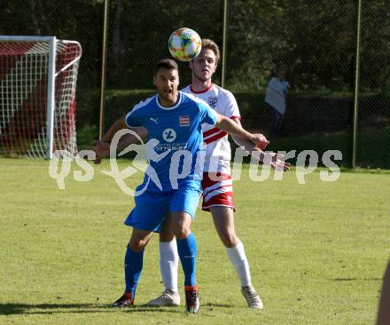 Fussball. 2. Klasse D. St. Paul gegen Maria Rojach. Marcel Hartl (St. Paul),  Dragan Ljubanic (Maria Rojach). St. Paul, am 12.10.2019.
Foto: Kuess
www.qspictures.net

---
pressefotos, pressefotografie, kuess, qs, qspictures, sport, bild, bilder, bilddatenbank