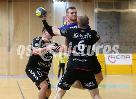 HLA. Handball BUndesliga. SC Kelag Ferlach gegen HSG Remus Baernbach/Koeflach. Matic Kotar,  (SCF), Goran Kolar (Baernbach/Koeflach). Ferlach, am 12.10.2019.
Foto: Kuess
www.qspictures.net

---
pressefotos, pressefotografie, kuess, qs, qspictures, sport, bild, bilder, bilddatenbank