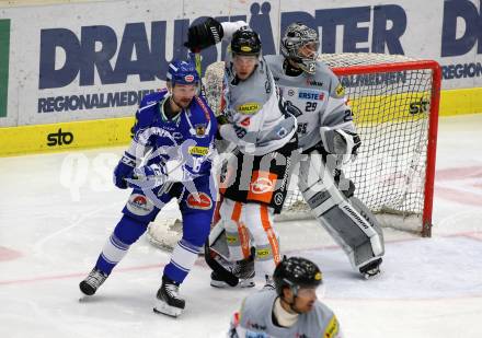EBEL. Eishockey Bundesliga. EC VSV gegen Dornbirn Bulldogs	. Patrick Spannring,   (VSV), Juhani Timo Tapio Tamminen, Juha Rasmus Rinne (Dornbirn). Villach, am 20.10.2019.
Foto: Kuess
www.qspictures.net
---
pressefotos, pressefotografie, kuess, qs, qspictures, sport, bild, bilder, bilddatenbank